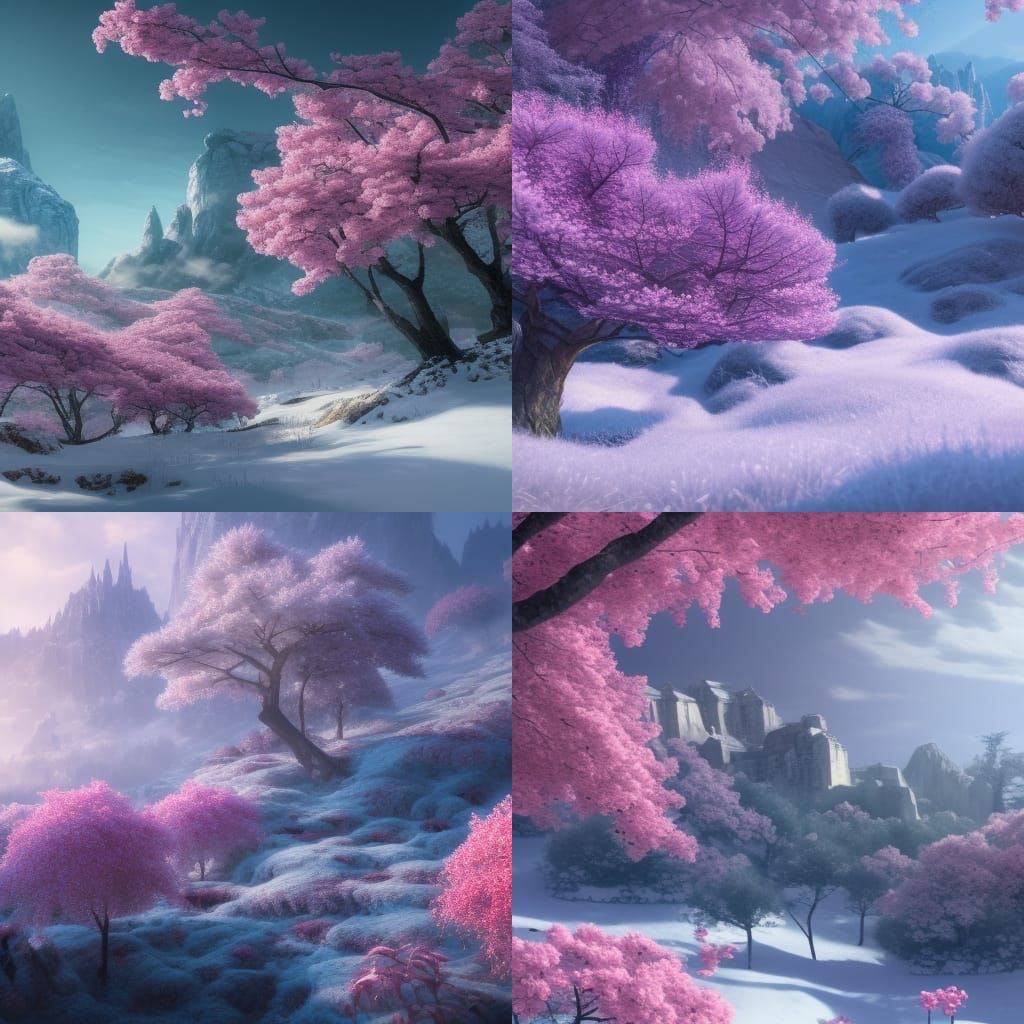 Sakura Flowers in Winter: Detailed Matte Painting