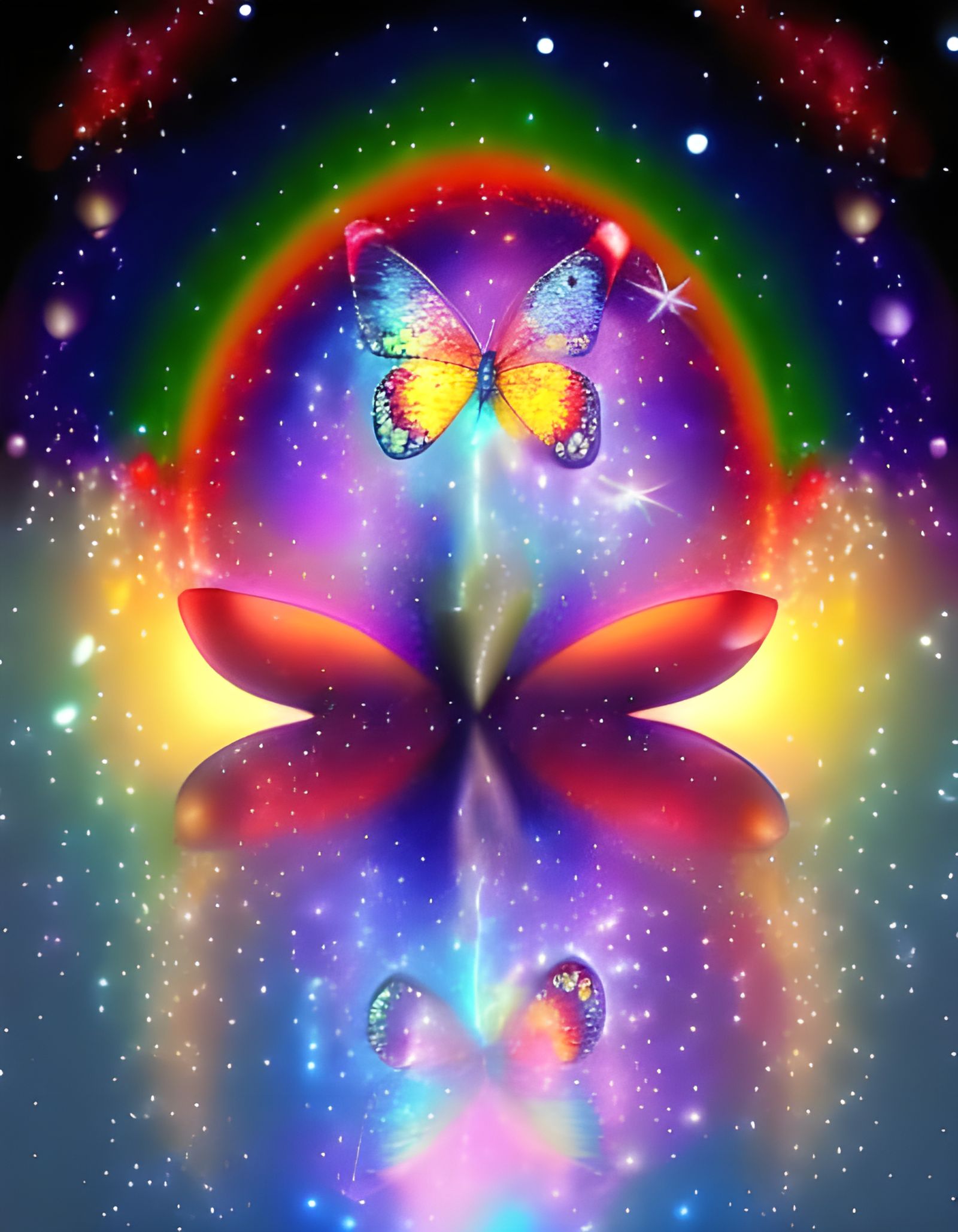 Rainbow Butterfly in Iridescent Bubbles: Fantasy Illustratio...