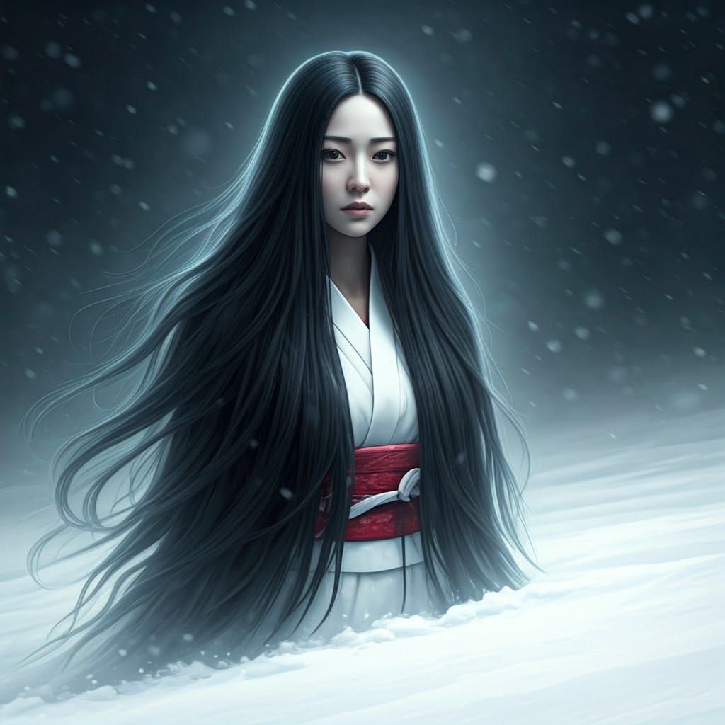 Ethereal Yuki Onna Portrait in Blizzard