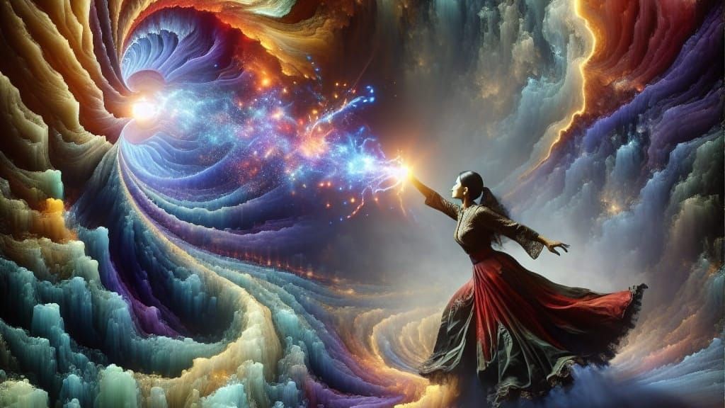 Cosmic Portal with Spray Dancer in Dramatic Lighting