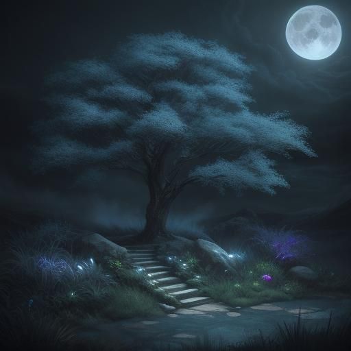 Ethereal Emotion Personified in Moonlit Garden