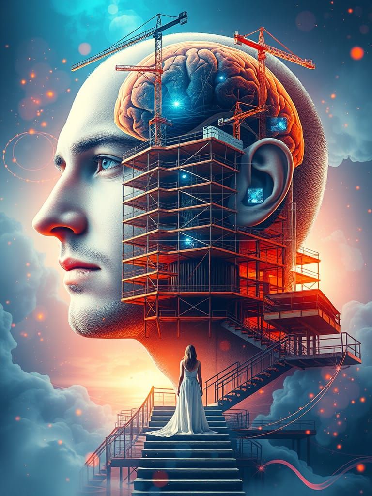 Surreal Portrait of a Man's Mind in a Dreamlike Atmosphere