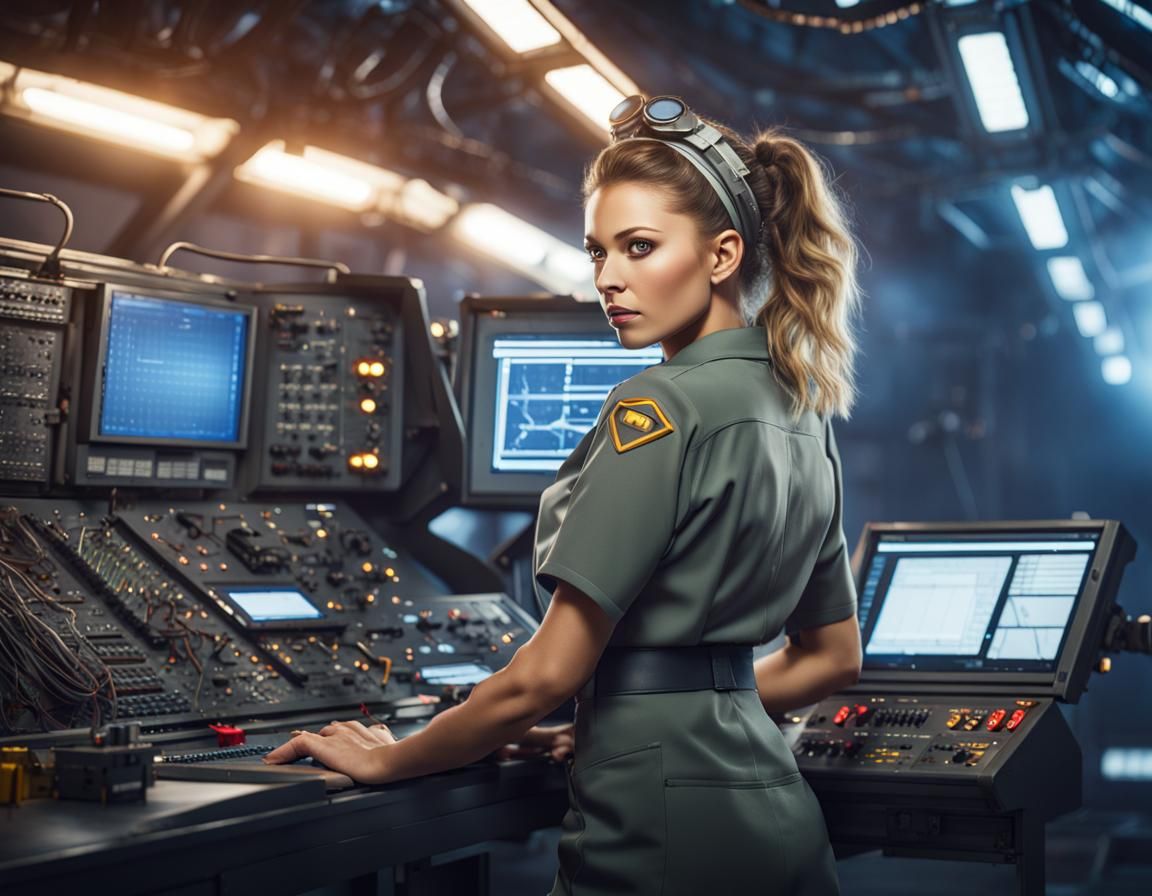 Engineer on Starship Bridge in Glamour Shot