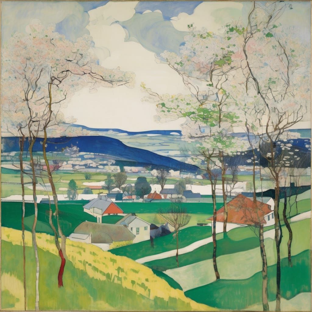 Spring Landscape in Expressionist Pop Art Style