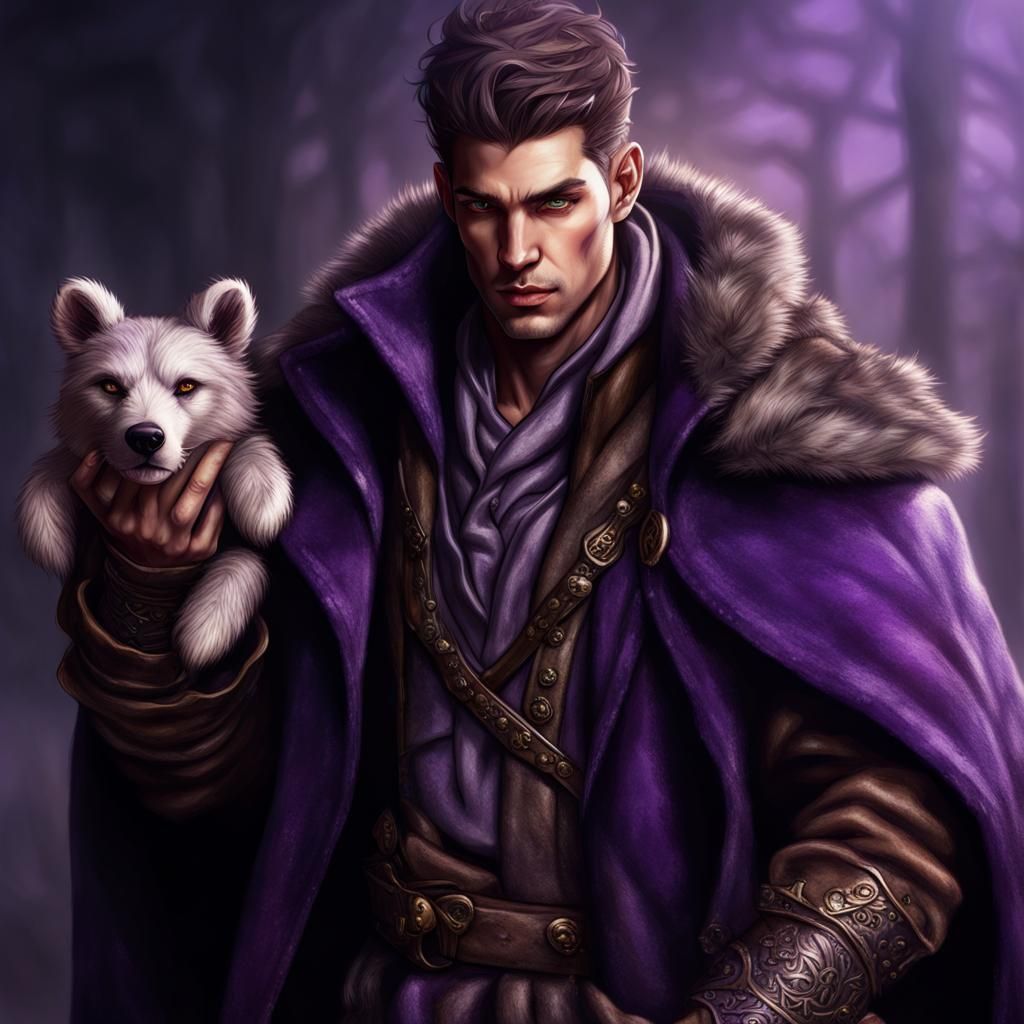 Half-Human Bear Warlock in Purple Coat