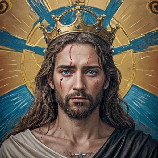 Jesus Christ in Agony on Calvary's Hill with Angelic Presenc...