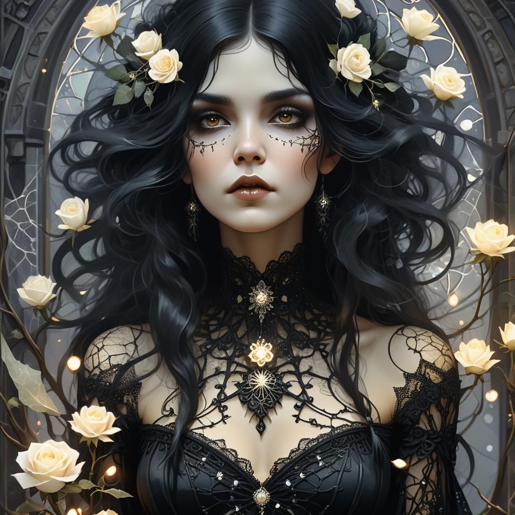 Dark Fantasy Witch Portrait with Roses