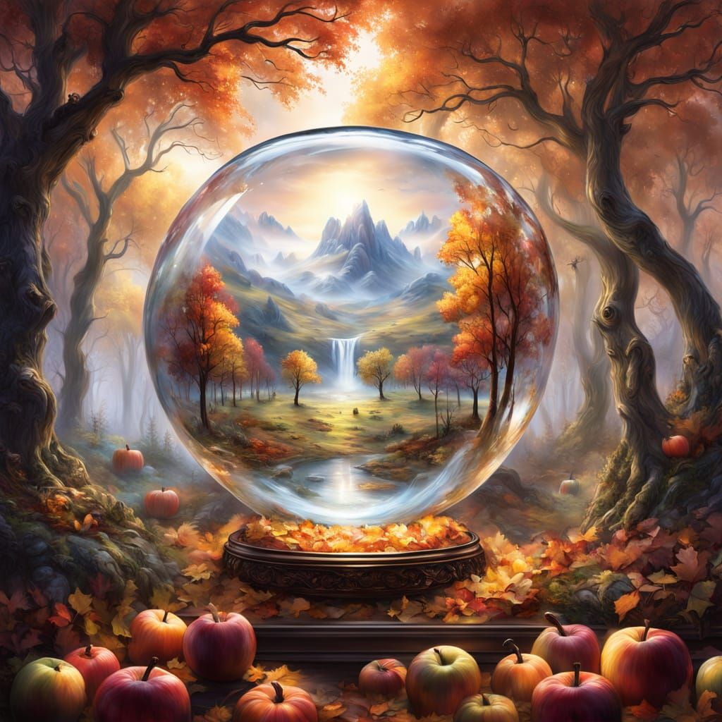 Autumn Landscape Revealed Inside Glass Apple