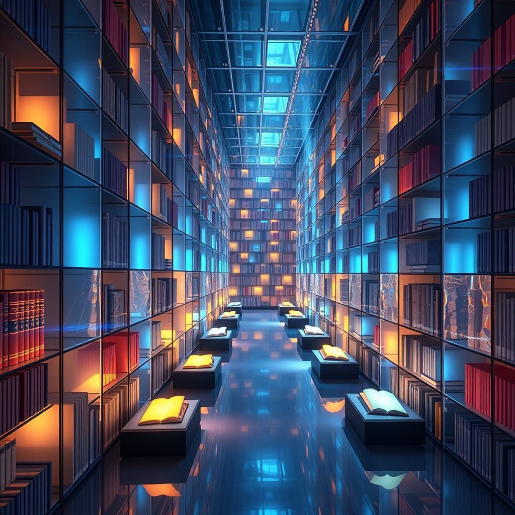 Ethereal Library of Glowing, Shifting Tomes