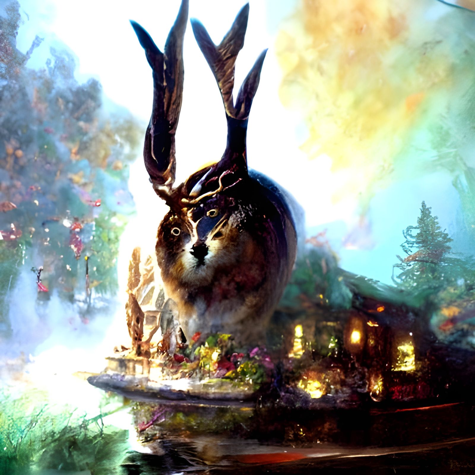 Ethereal Jackalope in a Luminist Landscape