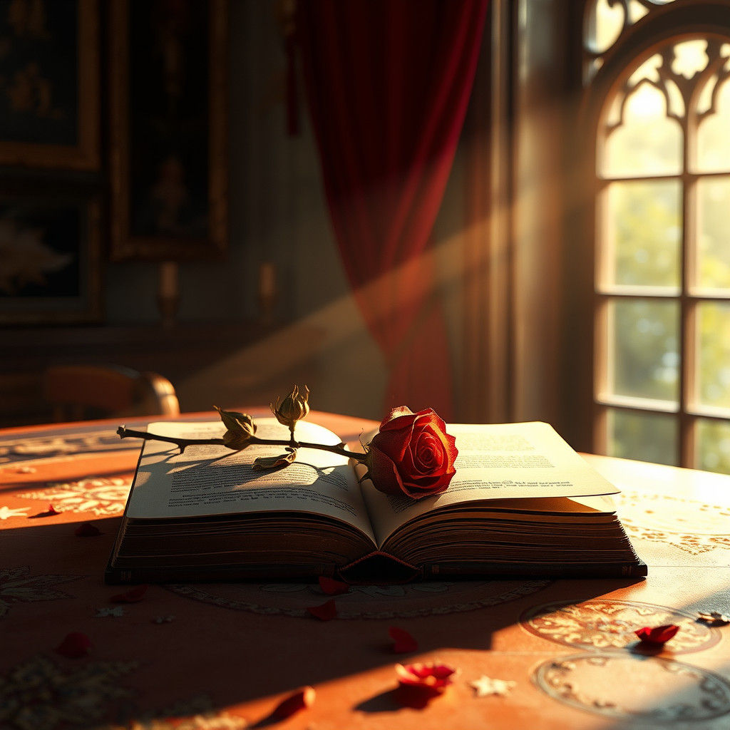Open Book with Rose: Ethereal Fantasy Art