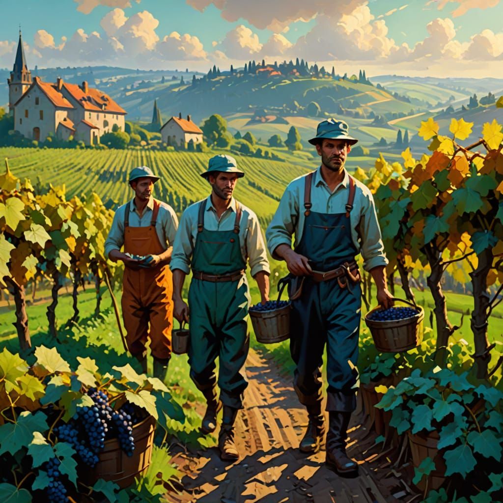 Workers in a Vineyard, in the Style of Edouard Leon Cortes