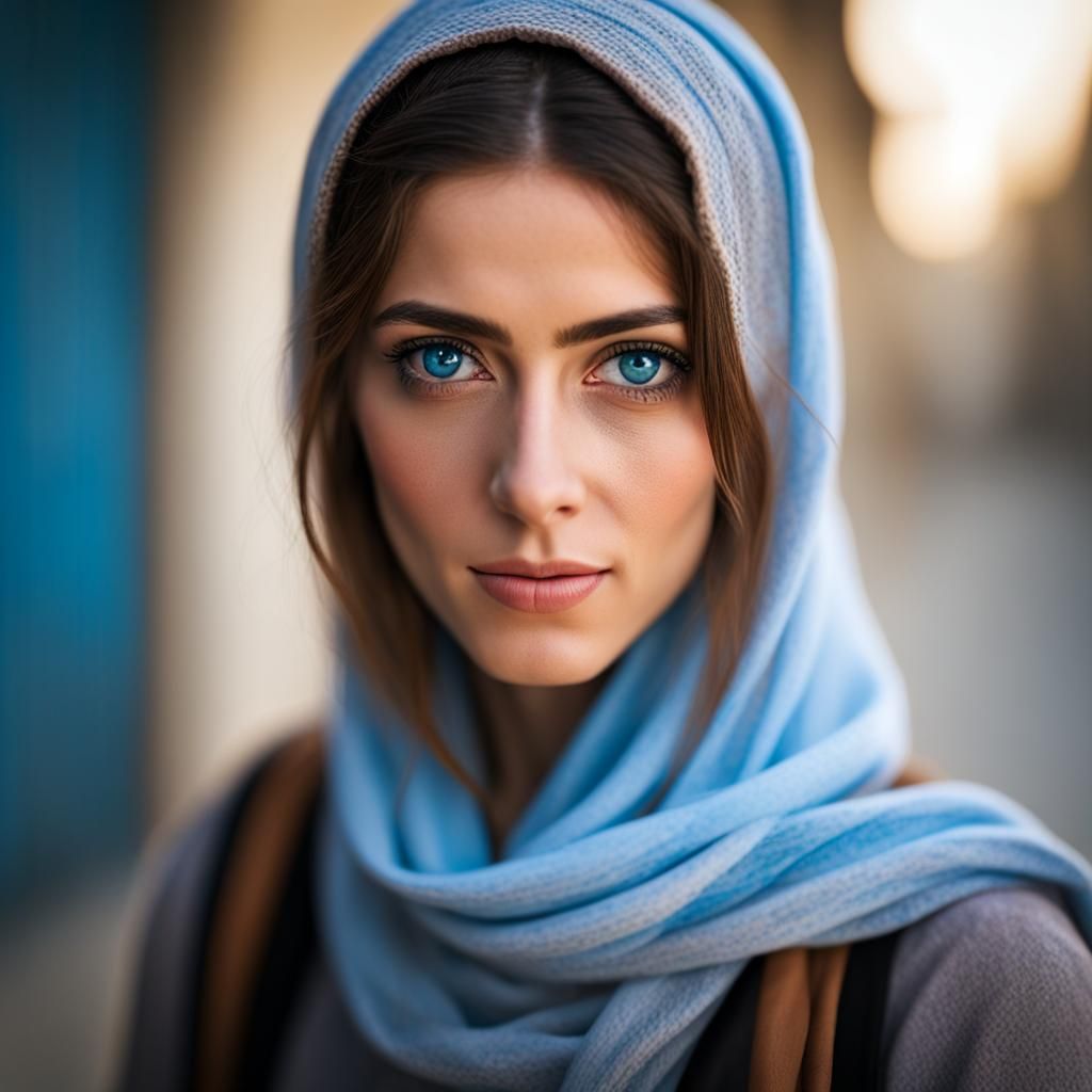Striking Blue-Eyed Palestinian Woman, Professional Photograp...
