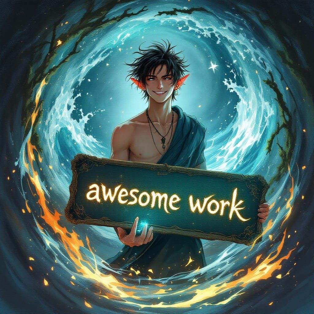 Sorcerer Bishonen Amidst Whirling Elements