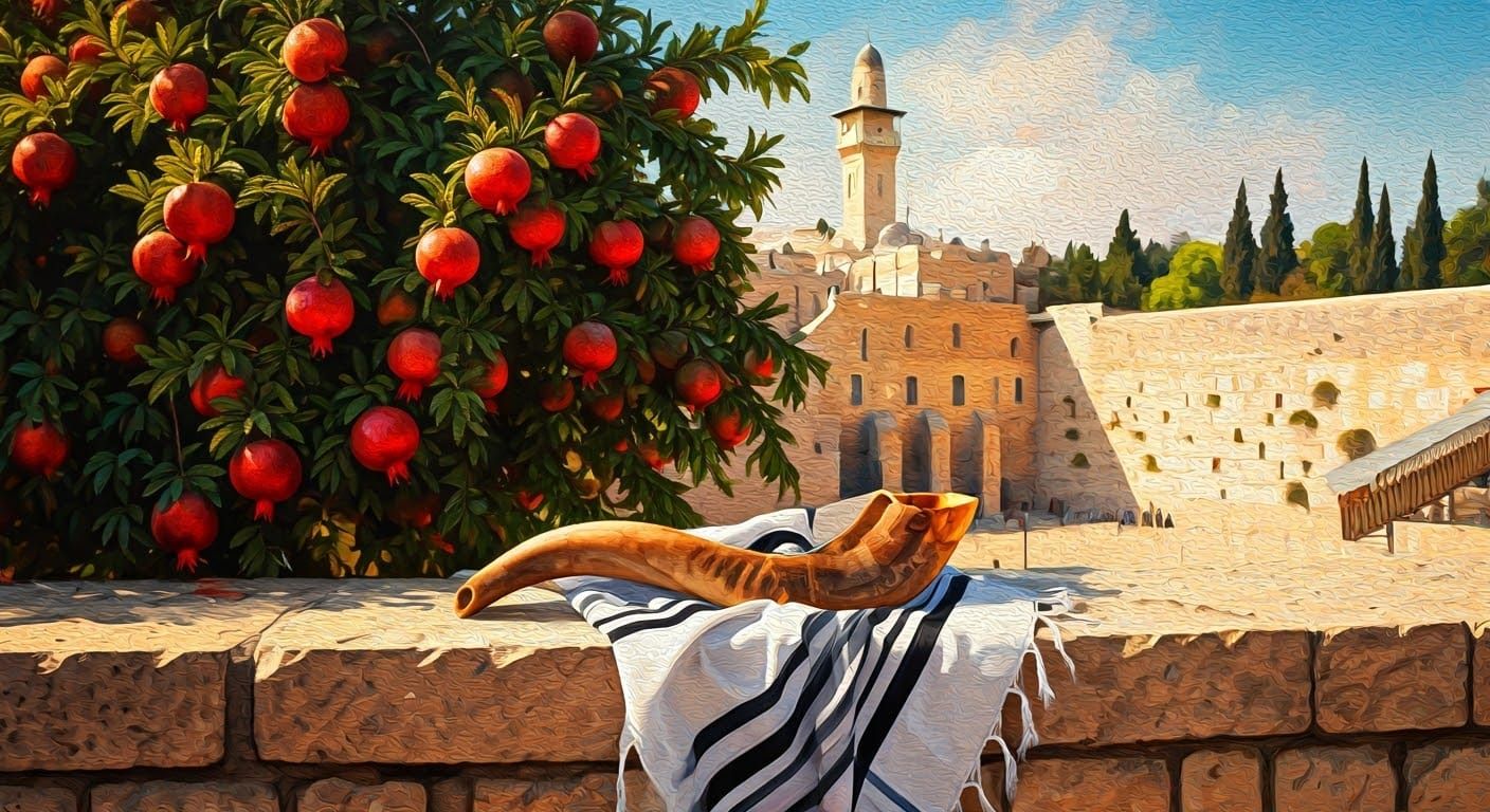 Shofar and Tallit: Oil Painting in Jerusalem