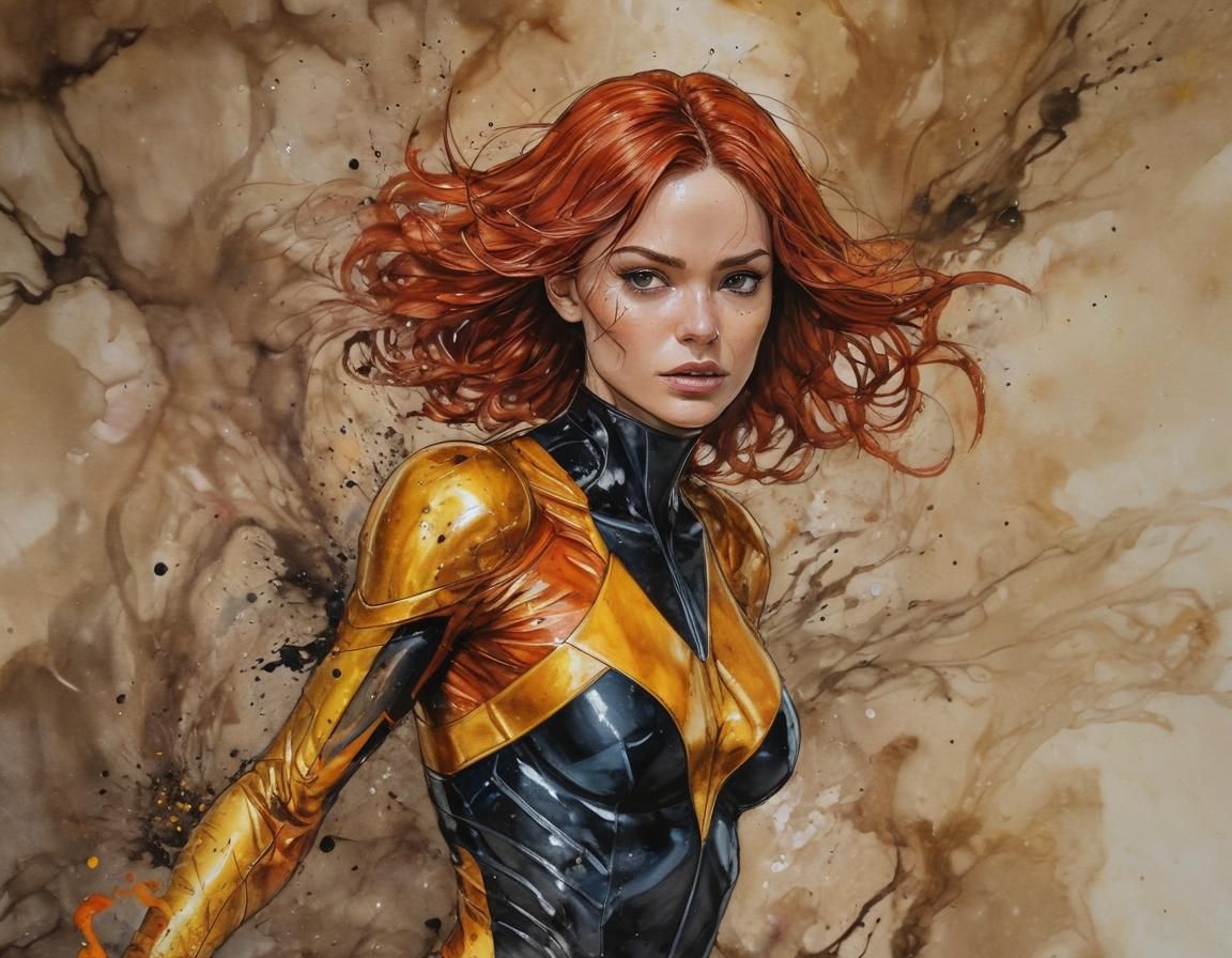 Dark Phoenix Obliterating Hall of Justice in Alcohol Ink