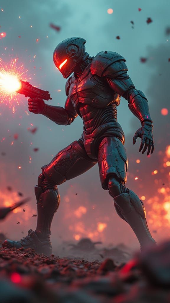 Futuristic Bounty Hunter in Plasma Combat