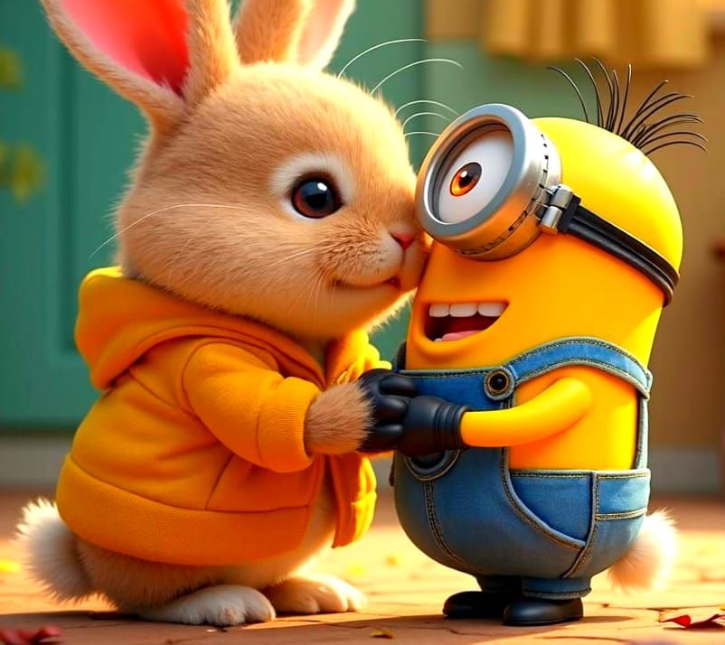 Laughing Bunny and Minion: Hyperrealistic Art
