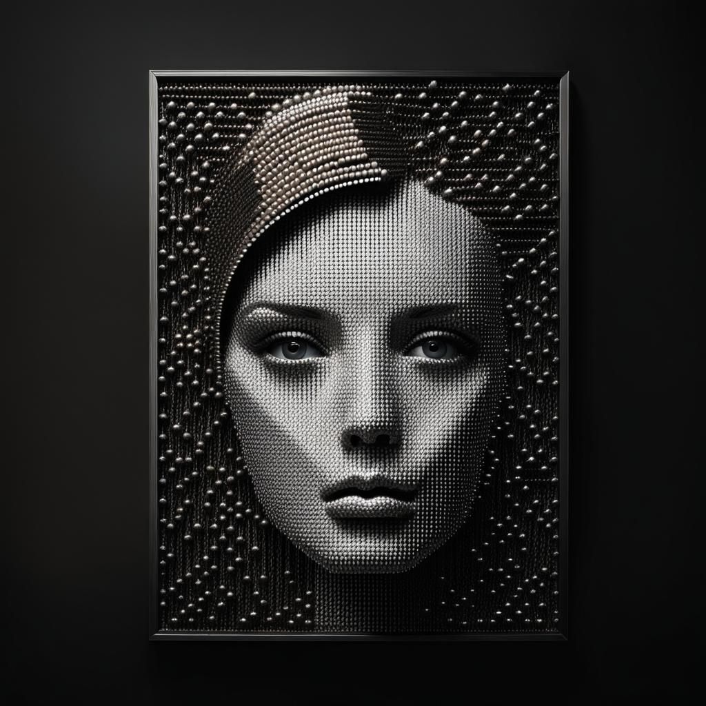 Industrial Pin Art Portrait in Retrofuturism Style