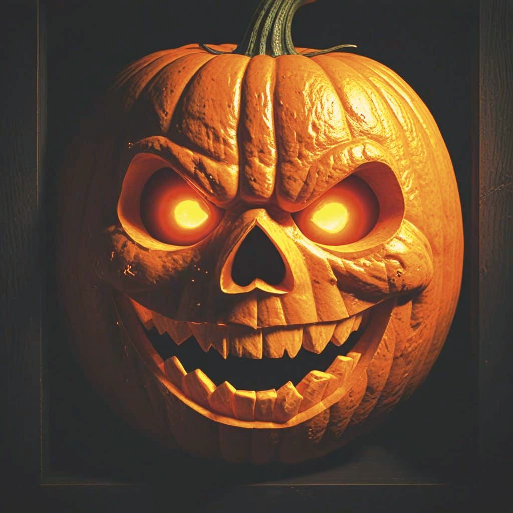 Jack O Lantern Face on Orange Screen