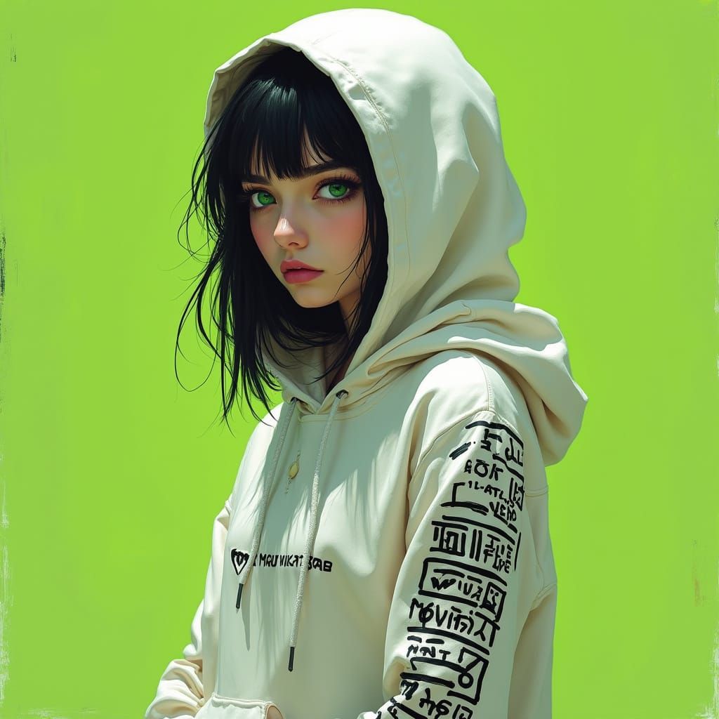 Punk Woman with Hieroglyphic Graffiti in Edgy Style