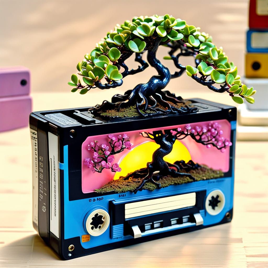 Bonsai Tree Thriving Inside Cassette Tape