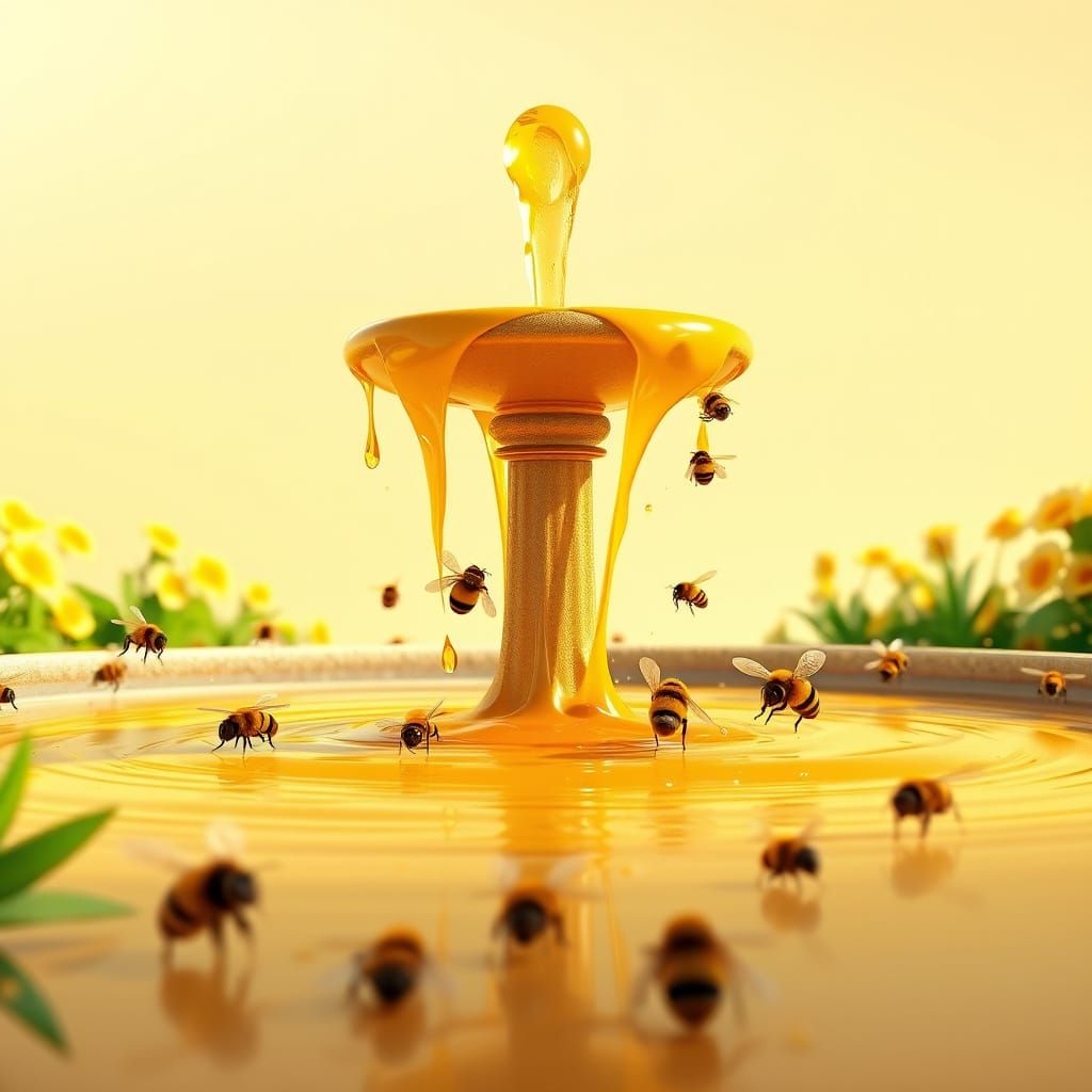 Honey Fountain and Bumble Bees in 3D