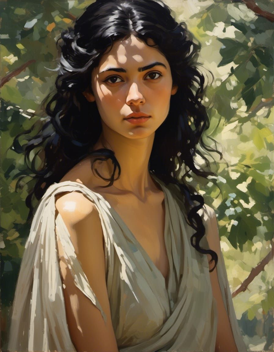 Greek Woman in Garden, Soviet Realism Style