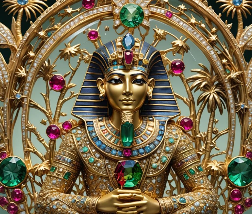 Egyptian God Amon Brooch in Gold and Gems