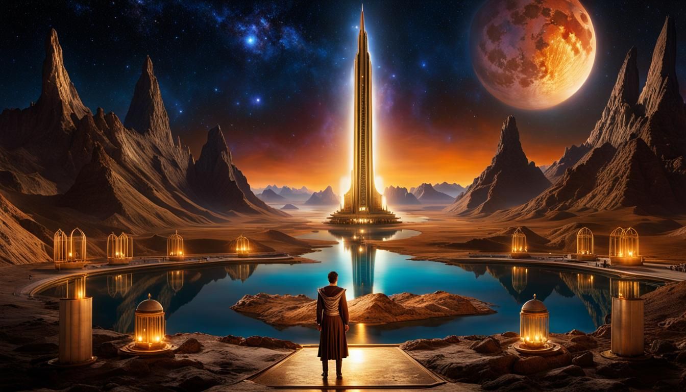 Surreal Vulcan City at Night with Desert Setting