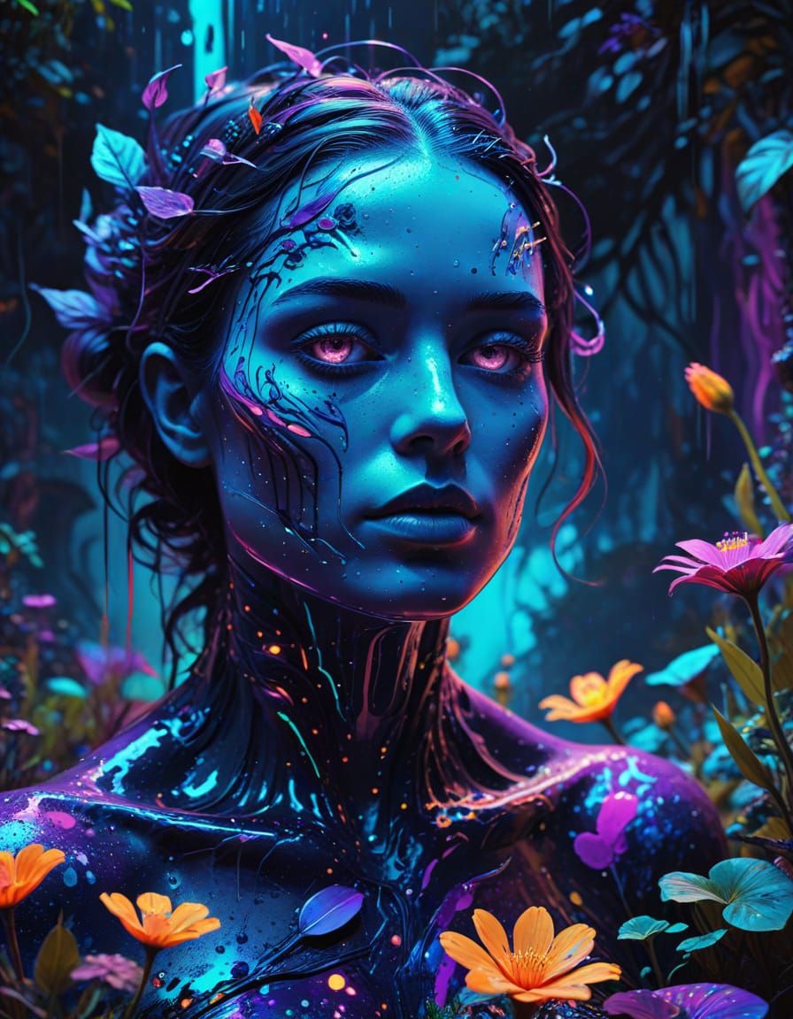 Surrealist Digital Art Masterpiece in Vibrant, Neon Colors