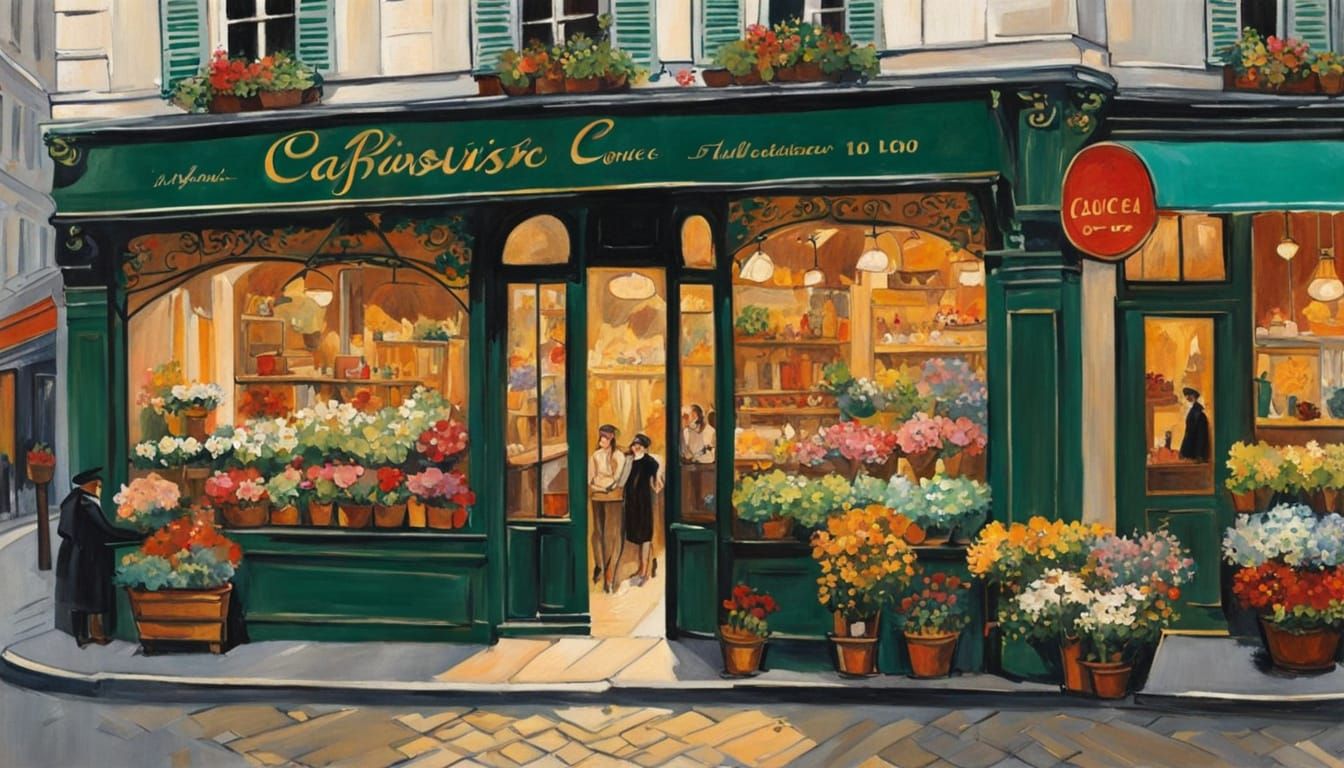 Parisian Street Scene in Gouache Style