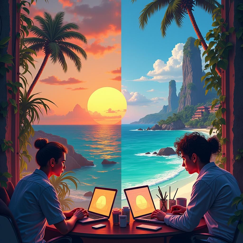 Global Freelancers United by Technology as Matte Painting