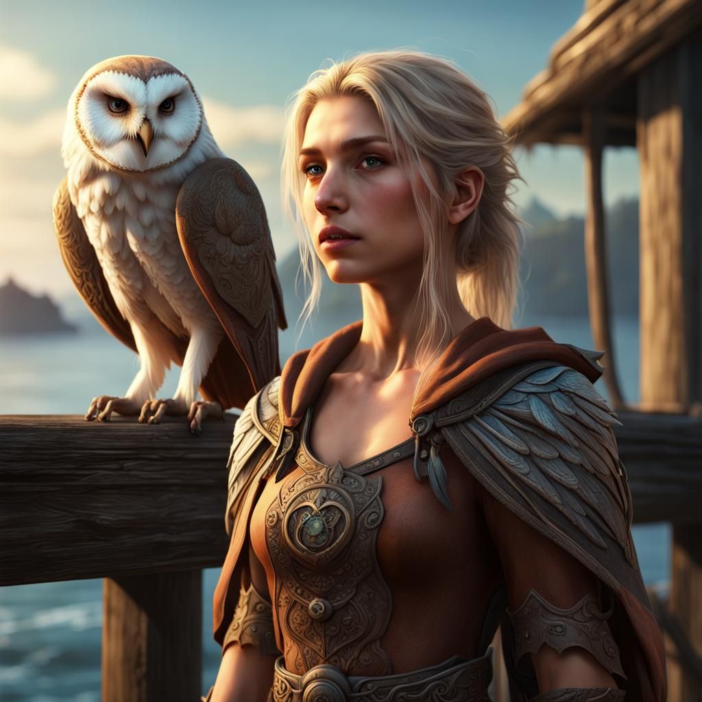 Sun Elf and Barn Owl on Dock