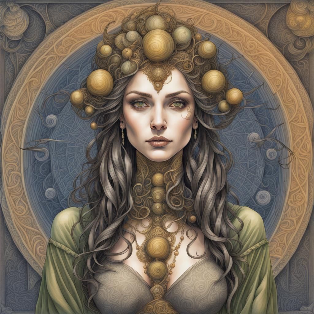 Witch Goddess of Olympus in Zentangle Style