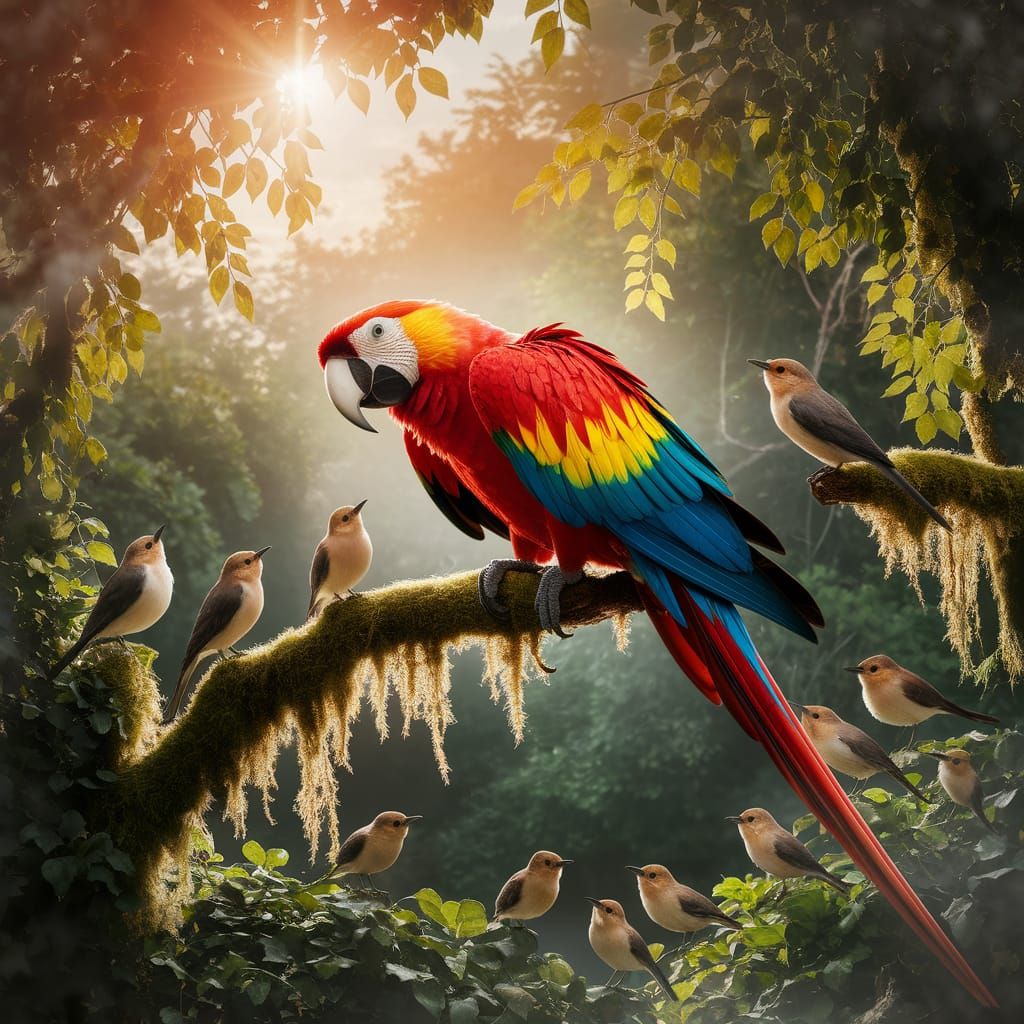 Parrot Comedy Show in Lush Jungle Setting