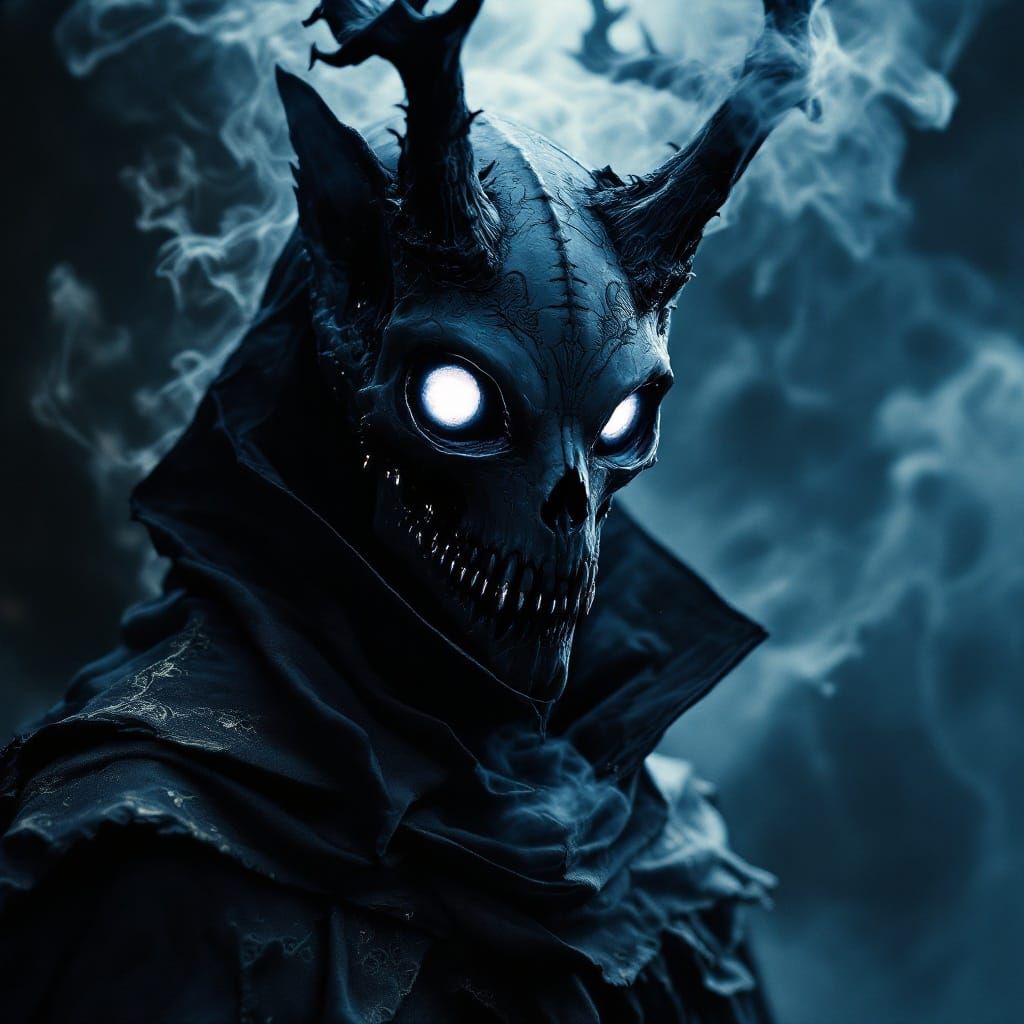 Spectral Figure with Ancient Engravings and Glowing Eyes in ...