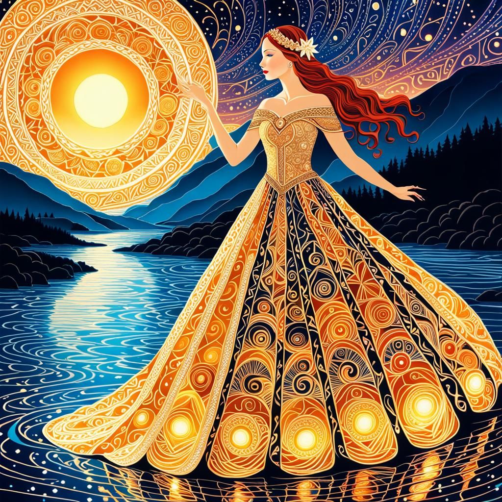 Woman in Runes Dress: Foam Art Zentangle