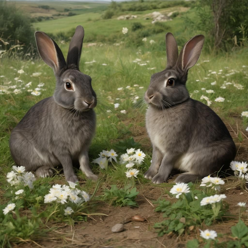 Rabbits Trading Souls in a Chagall-esque Meadow