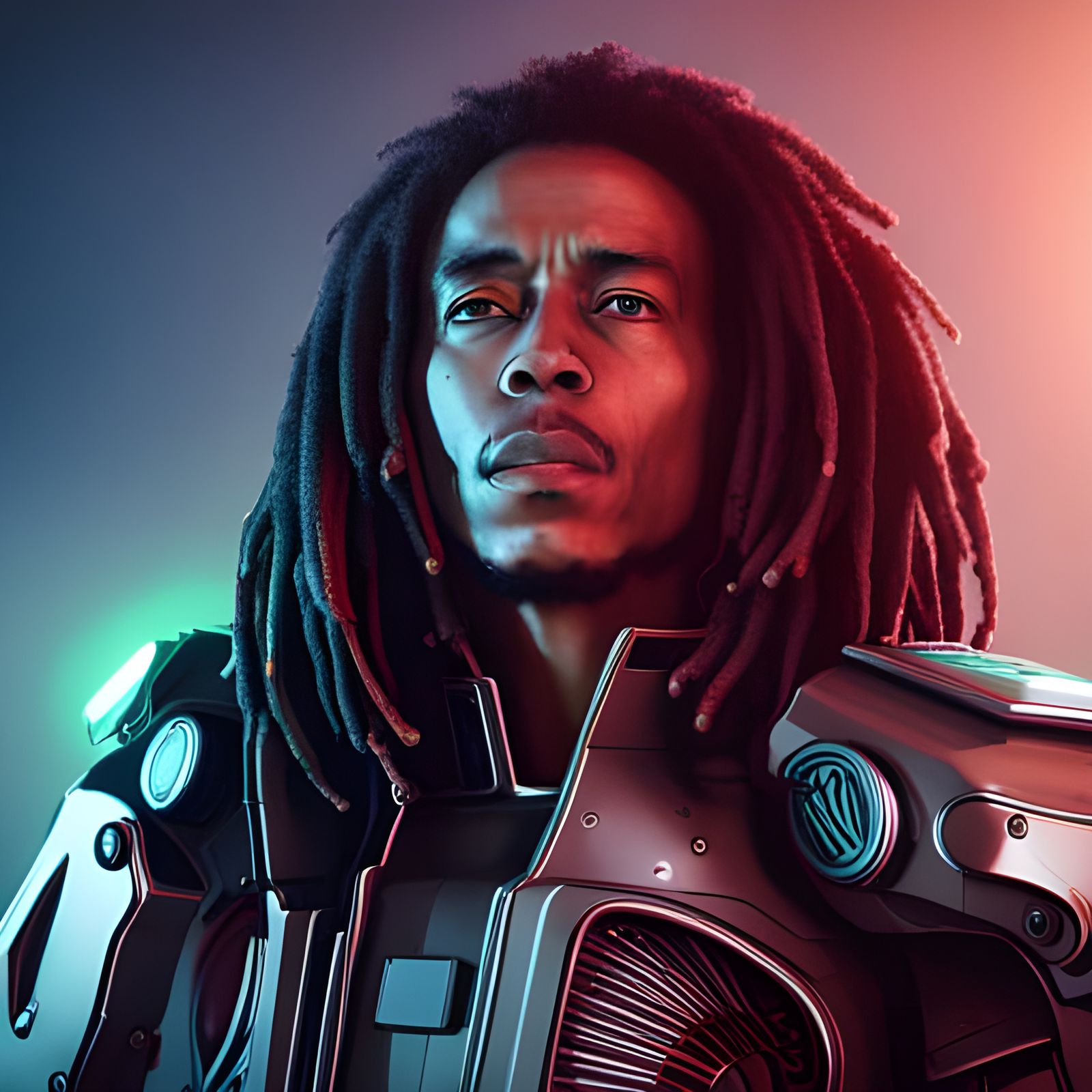 Futuristic Sci-Fi Bob Marley in Polished Metal