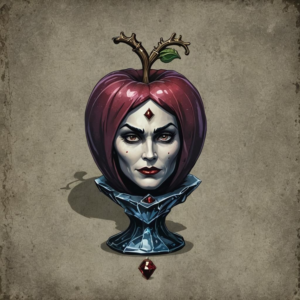 A poisoned crystal apple in which the Evil Queen's face appe...