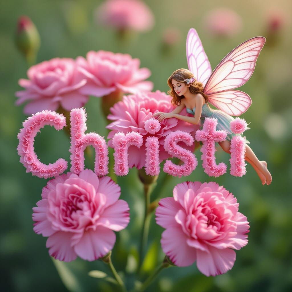 Christi Made of Pink Carnations with a Fairy