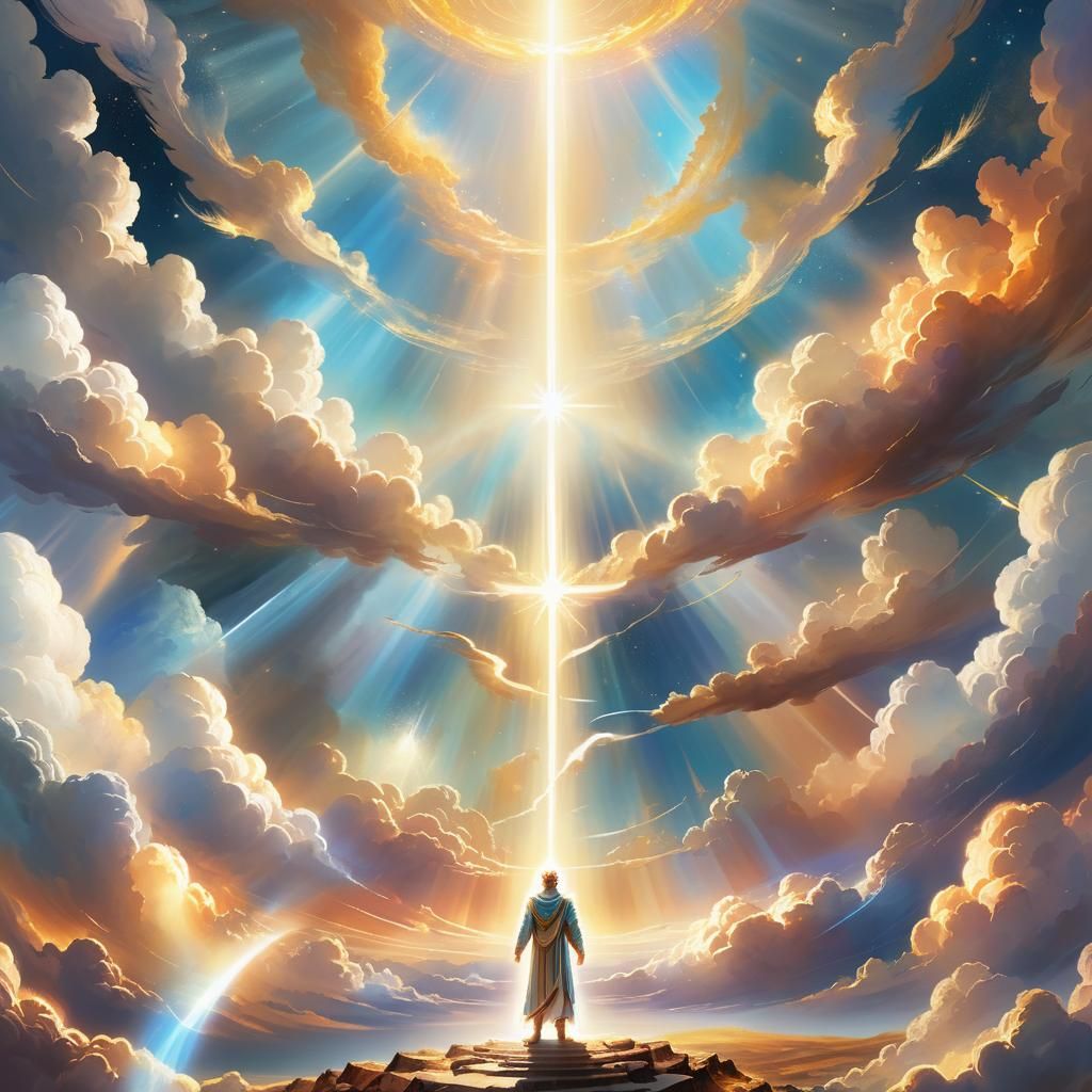 God Amidst the Celestial Expanse in Vibrant Divine Light
