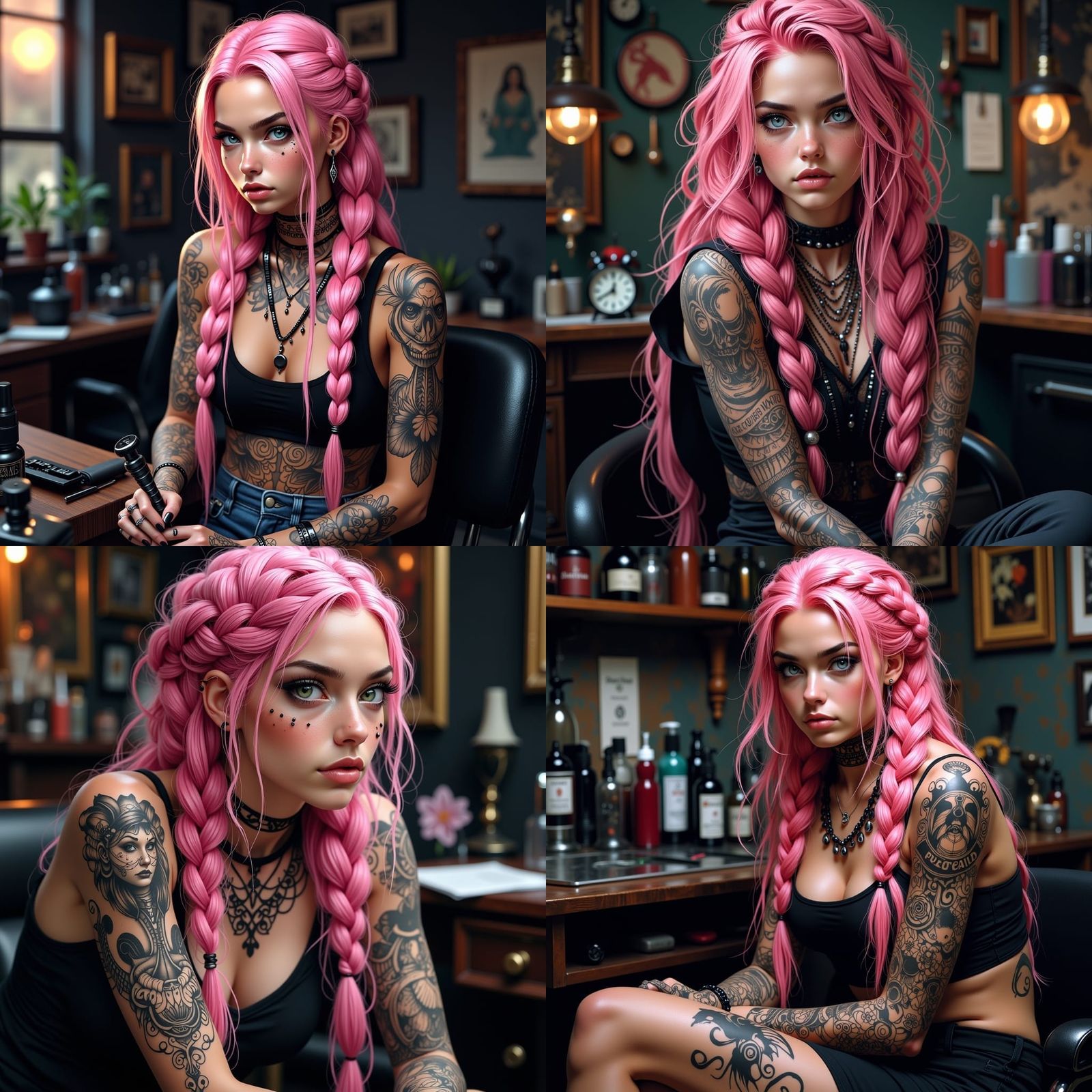 Detailed Tattoo Artist in a Maximalist Tattoo Studio