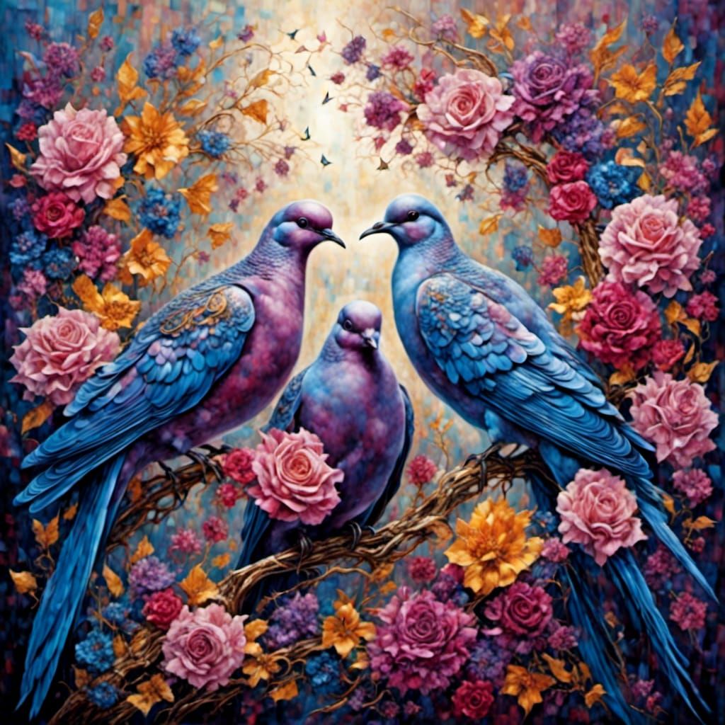 Brooding Mourning Doves in Strange Style