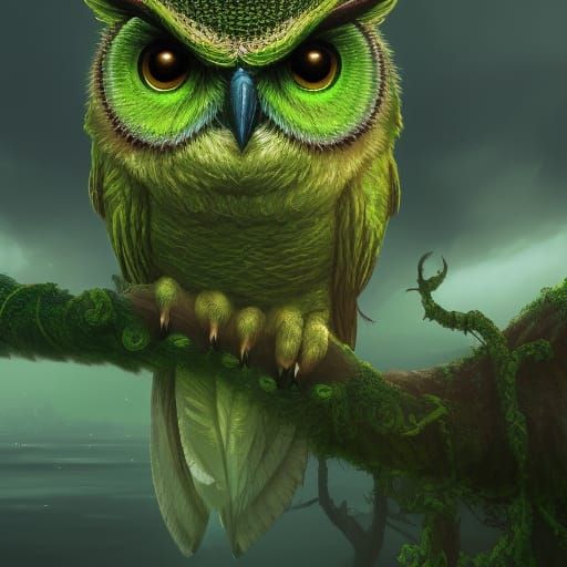 Fantastical Green Owl Matte Painting