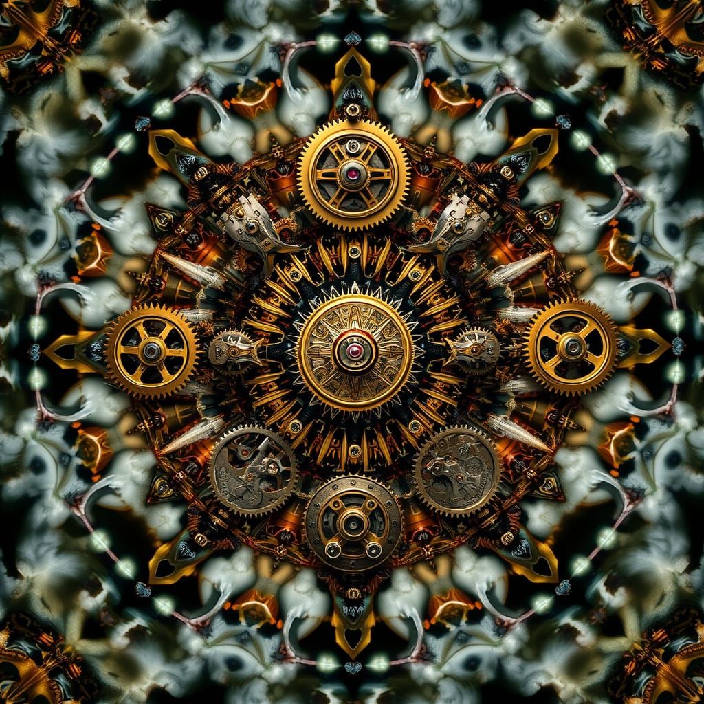 Intricate Steampunk Gears Kaleidoscope