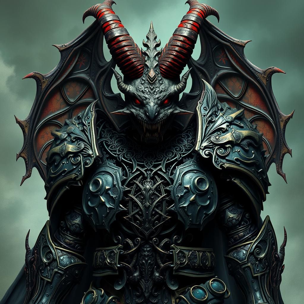 Surreal Demon Warrior in Biomechanical Dark Fantasy Armor