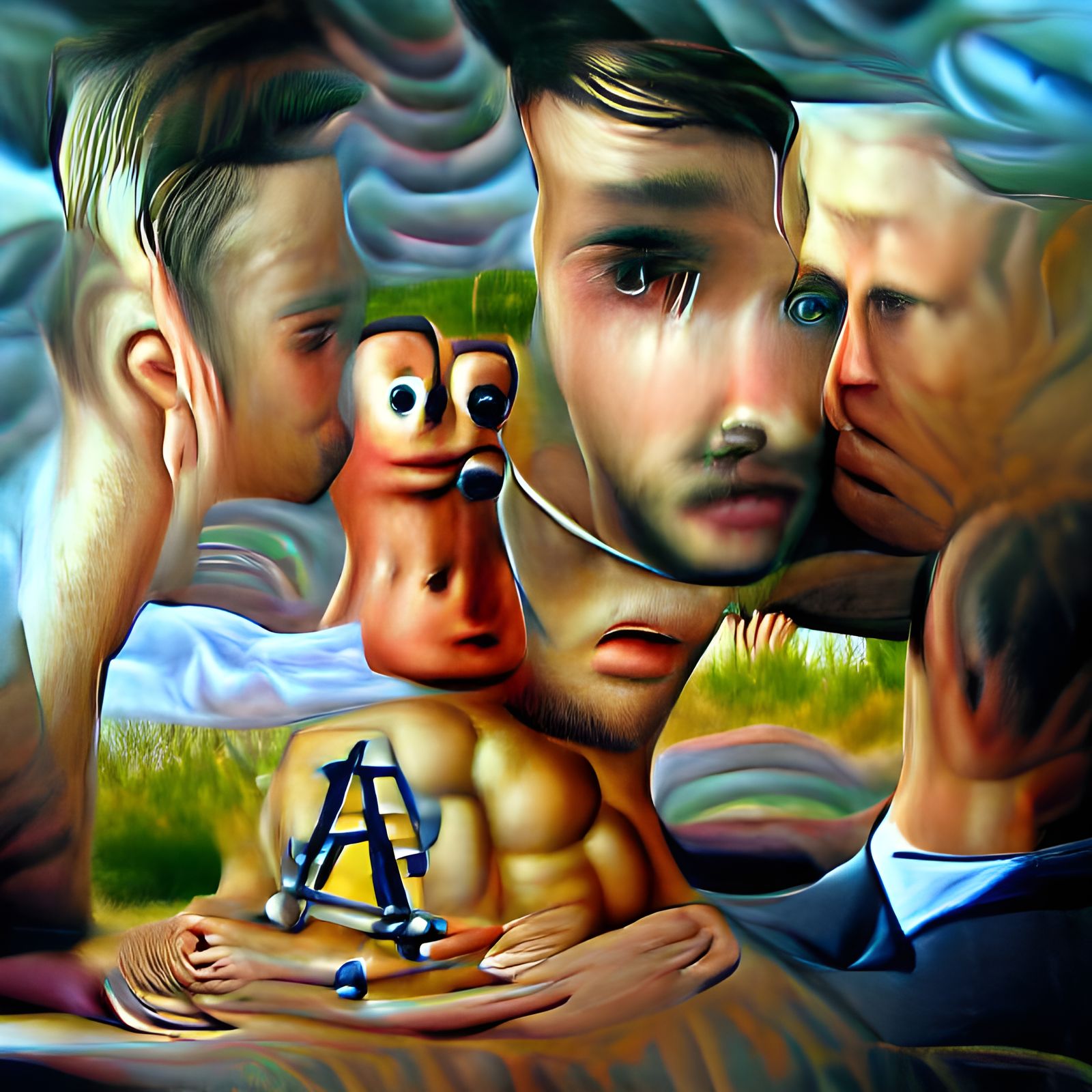 Anxious Gay Man: Surreal Oil Painting
