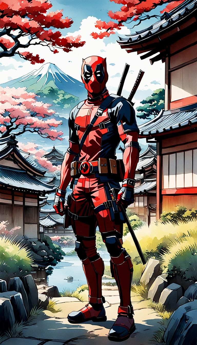 Deadpool in Feudal Japan: Ukiyo-e Style